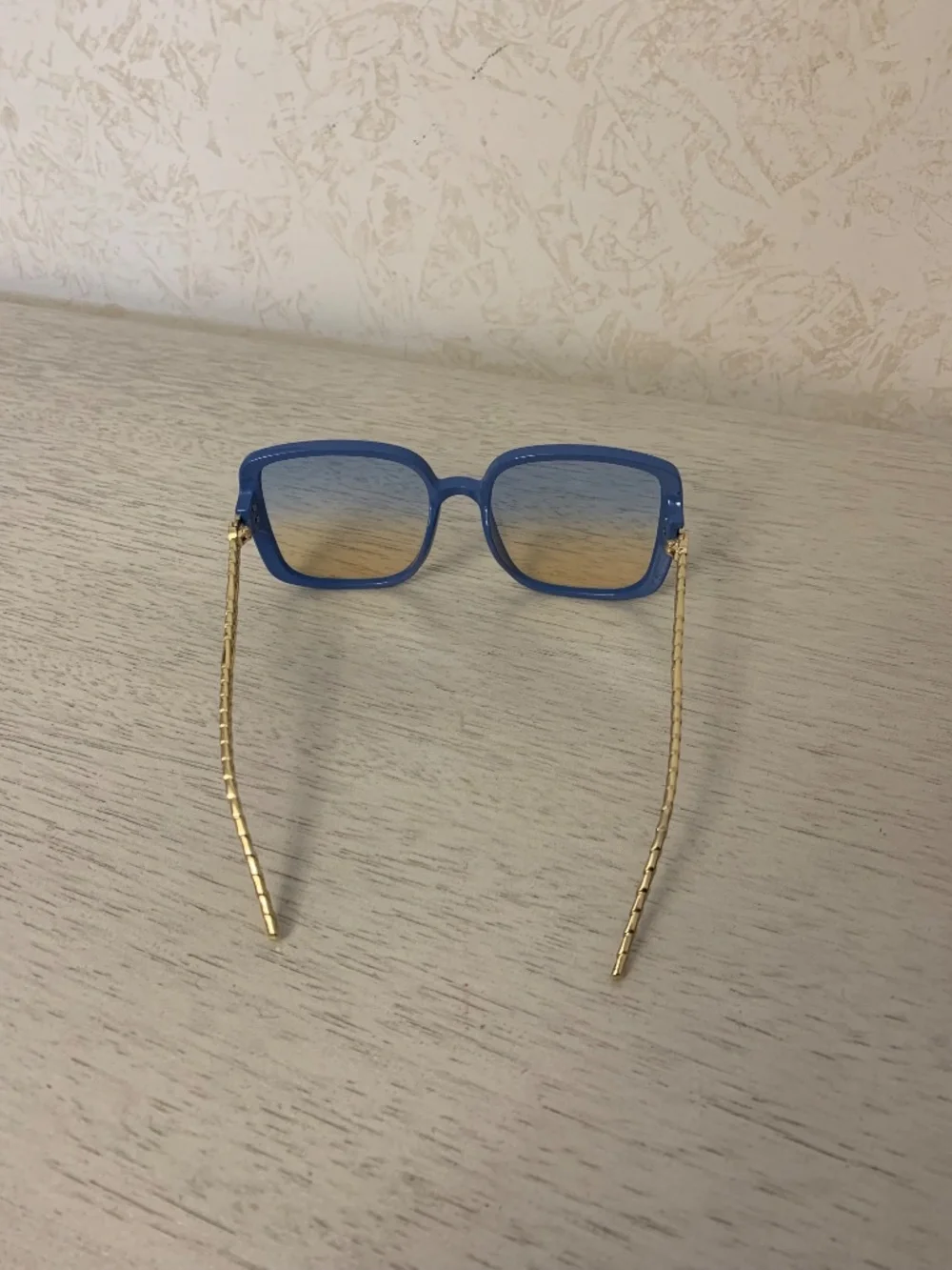 Women’s Large Blue Framed Sunglasses with Gold Accents